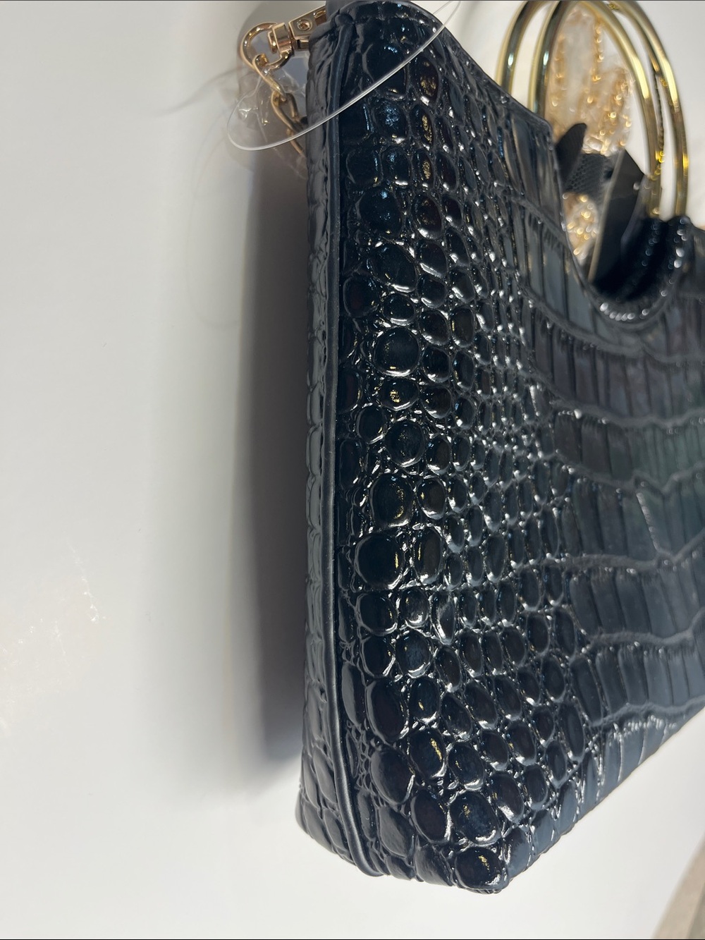 Imoshion Black Croc-Embossed Clutch with Gold Ring Handle - Picture 7 of 10